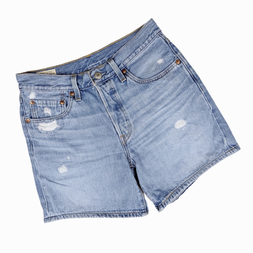 LEVI'S 501 Red Tab Button Fly Distressed Mom Jean Shorts Sz 26